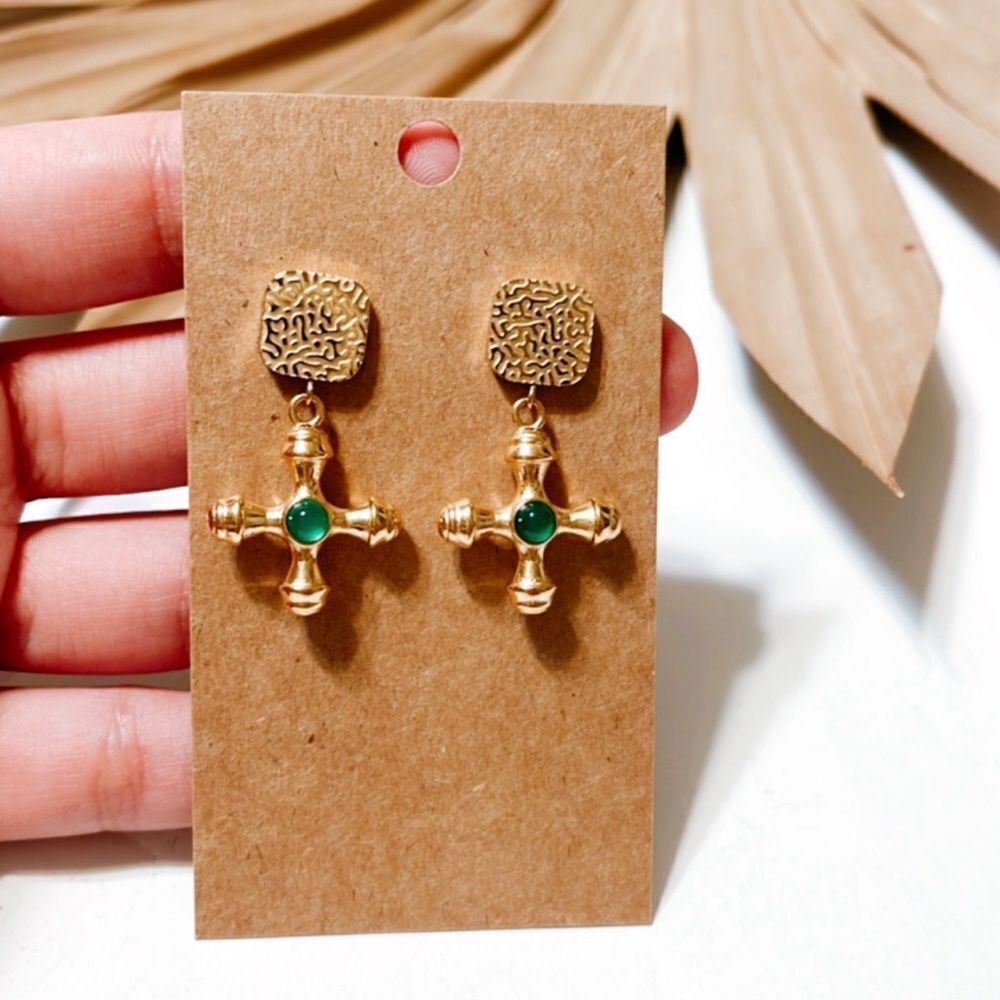 Italian vintage cross earrings #824 - Picture 5 of 7